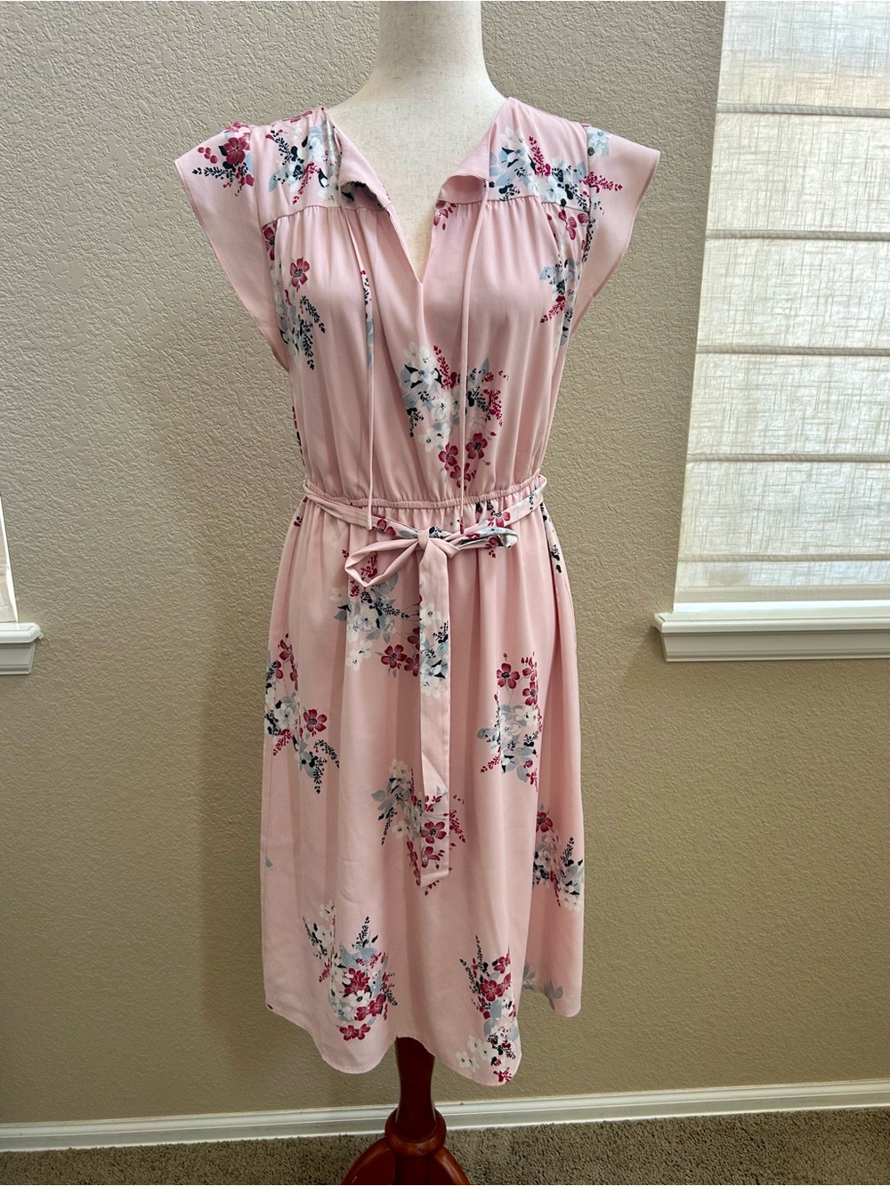 LOFT Women's Pink Floral Tie-Waist Dress MP